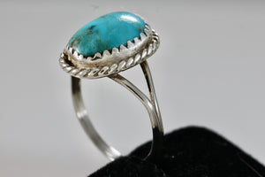 Native American Silver Small Turquoise Nugget Handmade Ring Size 6