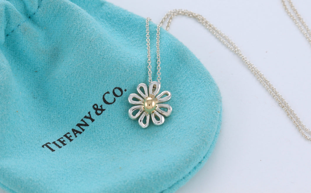 Tiffany & Co. Paloma Picasso 18K Gold & Silver Daisy Flower Pendant Necklace