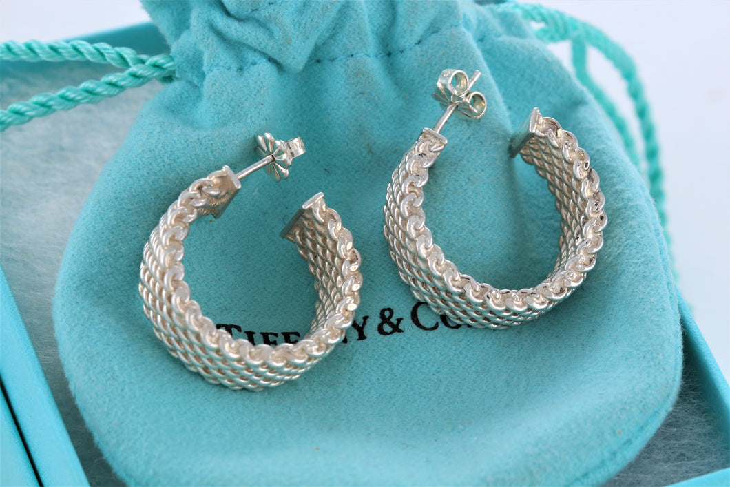 Tiffany & Co. Mesh Silver Wide Hoop Earrings