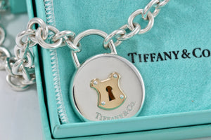 Tiffany & Co. Silver 18K Gold & Silver XL Round Keyhole Padlock 18" Necklace