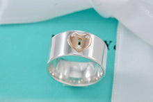 Load image into Gallery viewer, Tiffany &amp; Co. 18K Rose Gold &amp; Silver Heart Locks Keyhole Wide Band Ring Sz 6
