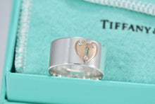 Load image into Gallery viewer, Tiffany &amp; Co. 18K Rose Gold &amp; Silver Heart Locks Keyhole Wide Band Ring Sz 6
