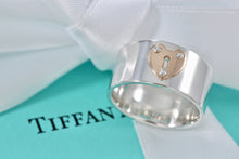 Load image into Gallery viewer, Tiffany &amp; Co. 18K Rose Gold &amp; Silver Heart Locks Keyhole Wide Band Ring Sz 6
