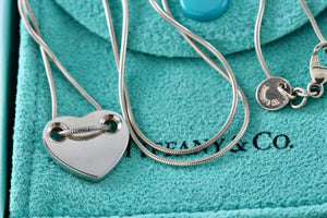 Tiffany & Co. Silver Sliding Heart Snake Chain 17" Necklace
