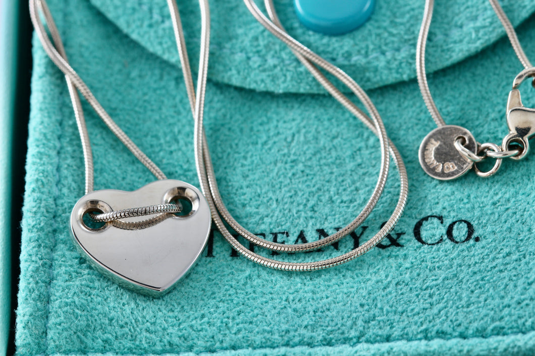 Tiffany & Co. Silver Sliding Heart Snake Chain 17