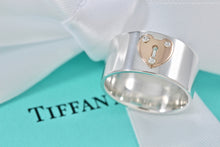 Load image into Gallery viewer, Tiffany &amp; Co. 18K Rose Gold &amp; Silver Heart Locks Keyhole Wide Band Ring Sz 6
