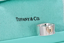 Load image into Gallery viewer, Tiffany &amp; Co. 18K Rose Gold &amp; Silver Heart Locks Keyhole Wide Band Ring Sz 6
