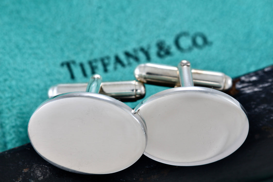 Tiffany & Co. Men's Plain Engravable Oval Cufflinks