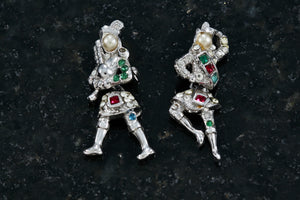 1940s Atlas Rhinestone Faux Pearl Musical Dancing Pair Pin Brooches