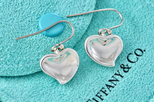 Tiffany & Co. Elsa Peretti Silver Dangle Carved Heart Hook Earrings