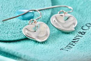 Tiffany & Co. Elsa Peretti Silver Dangle Carved Heart Hook Earrings