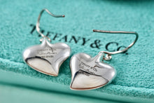 Load image into Gallery viewer, Tiffany &amp; Co. Elsa Peretti Silver Dangle Carved Heart Hook Earrings
