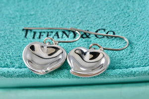 Tiffany & Co. Elsa Peretti Silver Dangle Carved Heart Hook Earrings