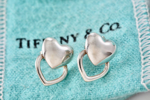 Tiffany & Co. Silver Stencil Puffy Double Heart Earrings