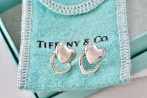 Tiffany & Co. Silver Stencil Puffy Double Heart Earrings