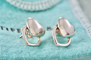 Tiffany & Co. Silver Stencil Puffy Double Heart Earrings