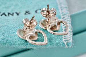 Tiffany & Co. Silver Stencil Puffy Double Heart Earrings