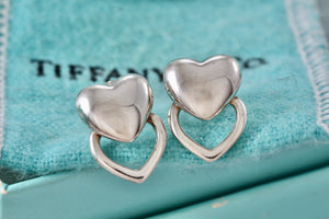 Tiffany & Co. Silver Stencil Puffy Double Heart Earrings