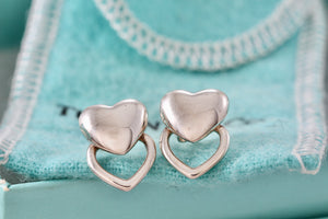 Tiffany & Co. Silver Stencil Puffy Double Heart Earrings