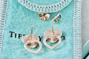 Tiffany & Co. Silver Stencil Puffy Double Heart Earrings