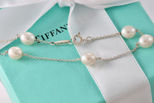 Load image into Gallery viewer, Tiffany &amp; Co. Elsa Peretti Silver Peals By The Yard 5 Pearl Delicate Chain 7.75&quot; Bracelet
