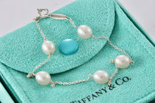 Load image into Gallery viewer, Tiffany &amp; Co. Elsa Peretti Silver Peals By The Yard 5 Pearl Delicate Chain 7.75&quot; Bracelet
