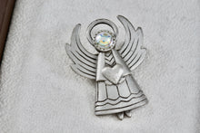 Load image into Gallery viewer, JJ Angel Heart Rhinestone Pewter Brooch Pin
