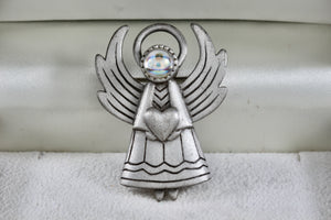 JJ Angel Heart Rhinestone Pewter Brooch Pin