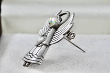 Load image into Gallery viewer, JJ Angel Heart Rhinestone Pewter Brooch Pin
