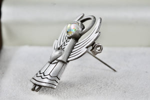 JJ Angel Heart Rhinestone Pewter Brooch Pin