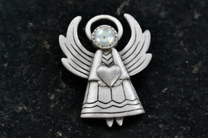 JJ Angel Heart Rhinestone Pewter Brooch Pin