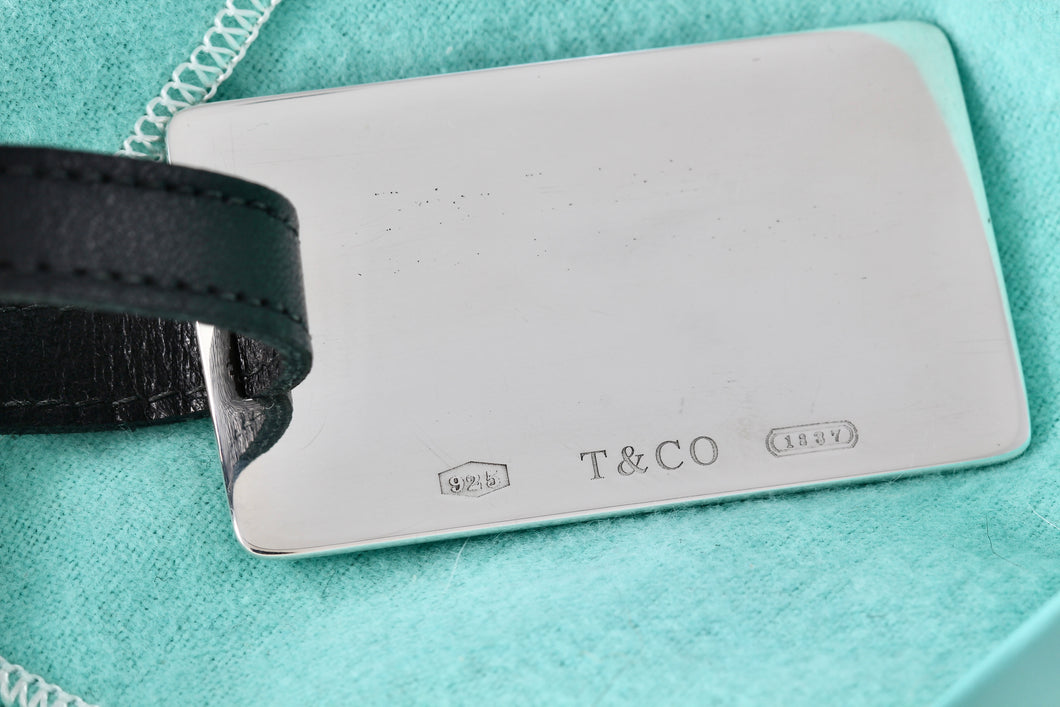 Tiffany & Co. 1837 Silver Luggage Tag Black Leather Strap