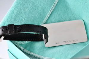 Tiffany & Co. 1837 Silver Luggage Tag Black Leather Strap