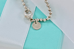 Tiffany & Co. Silver Blue Enamel Beaded Edge Large Heart Key Beaded Necklace