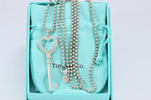 Load image into Gallery viewer, Tiffany &amp; Co. Silver Blue Enamel Beaded Edge Large Heart Key Beaded Necklace
