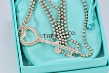 Load image into Gallery viewer, Tiffany &amp; Co. Silver Blue Enamel Beaded Edge Large Heart Key Beaded Necklace
