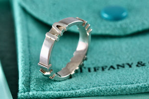 Tiffany & Co. Atlas Pinstripe Silver Narrow Band Stacking Ring Size 6.5