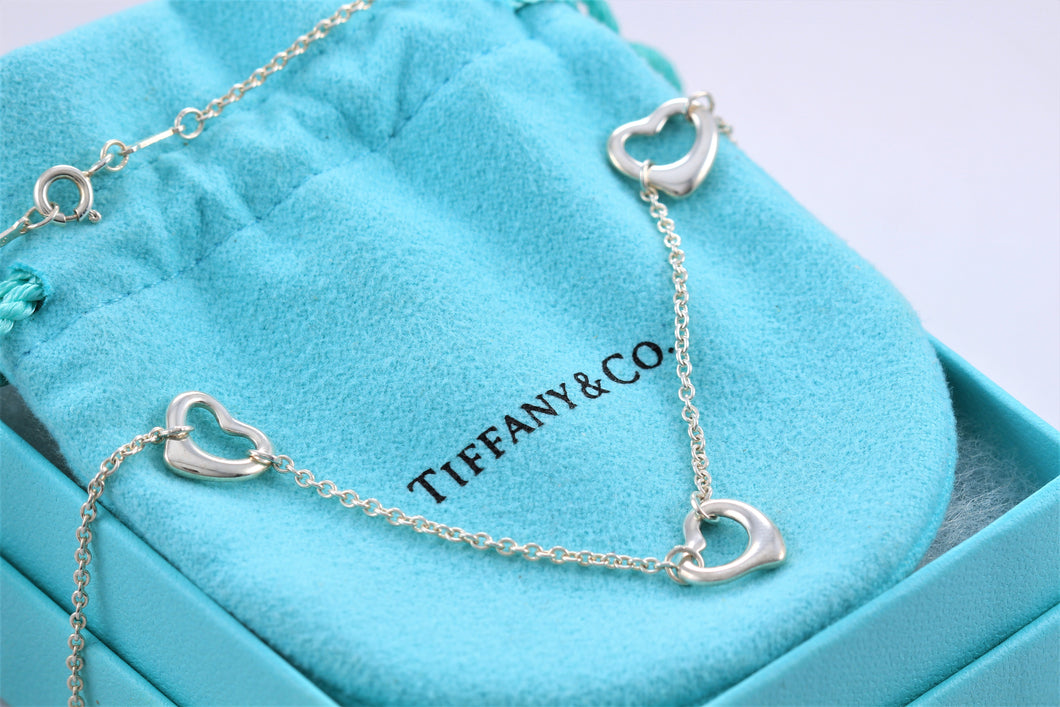 Tiffany & Co. Elsa Peretti Silver Triple Open Heart Necklace