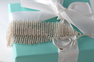 Tiffany & Co. Elsa Peretti Silver Mesh Open Heart Toggle 7.5" Bracelet