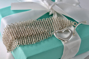 Tiffany & Co. Elsa Peretti Silver Mesh Open Heart Toggle 7.5" Bracelet