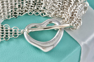 Tiffany & Co. Elsa Peretti Silver Mesh Open Heart Toggle 7.5" Bracelet