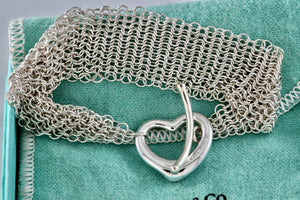 Tiffany & Co. Elsa Peretti Silver Mesh Open Heart Toggle 7.5" Bracelet