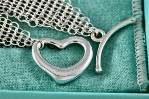 Tiffany & Co. Elsa Peretti Silver Mesh Open Heart Toggle 7.5" Bracelet