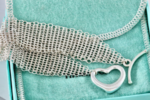 Tiffany & Co. Elsa Peretti Silver Mesh Open Heart Toggle 7.5" Bracelet