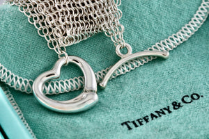 Tiffany & Co. Elsa Peretti Silver Mesh Open Heart Toggle 7.5" Bracelet