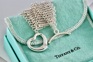 Tiffany & Co. Elsa Peretti Silver Mesh Open Heart Toggle 7.5" Bracelet