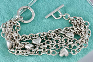 Tiffany & Co. Silver Multi Heart 8mm Chain Link Toggle 8" Bracelet