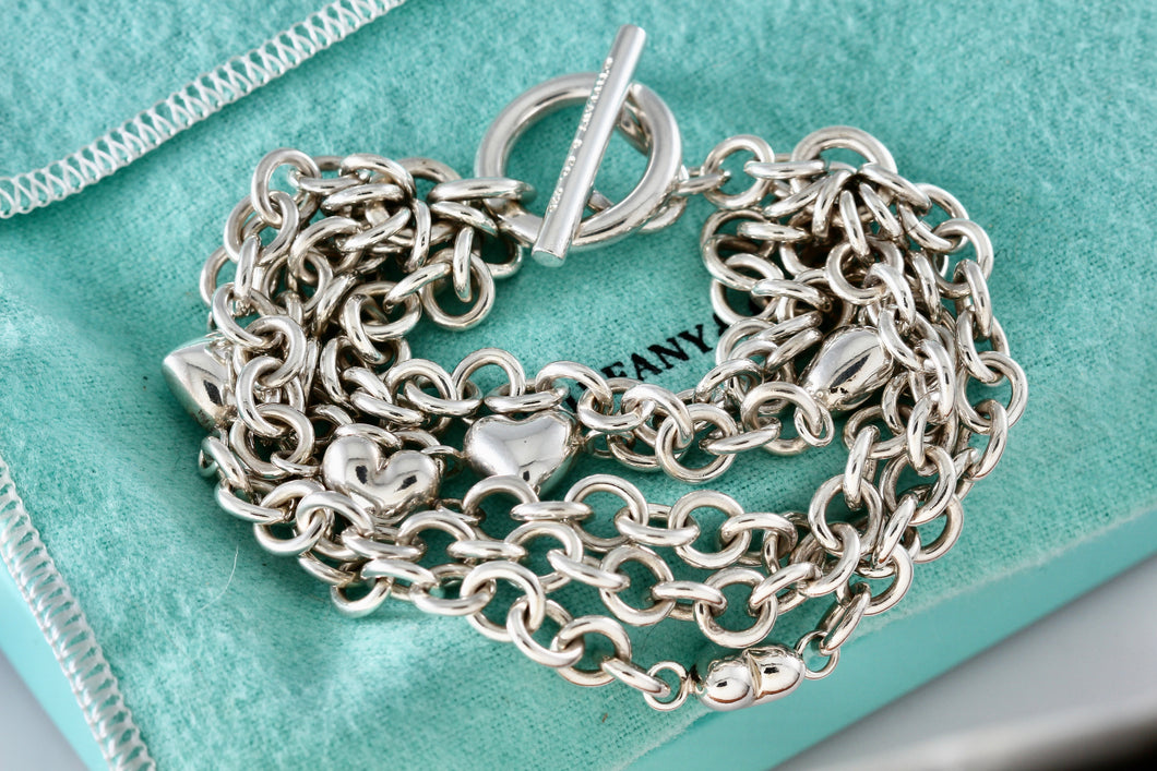 Tiffany & Co. Silver Multi Heart 8mm Chain Link Toggle 8