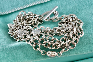 Tiffany & Co. Silver Multi Heart 8mm Chain Link Toggle 8" Bracelet