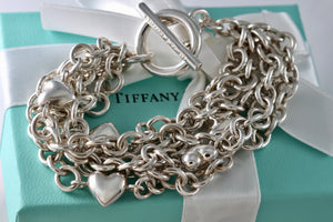 Tiffany & Co. Silver Multi Heart 8mm Chain Link Toggle 8" Bracelet